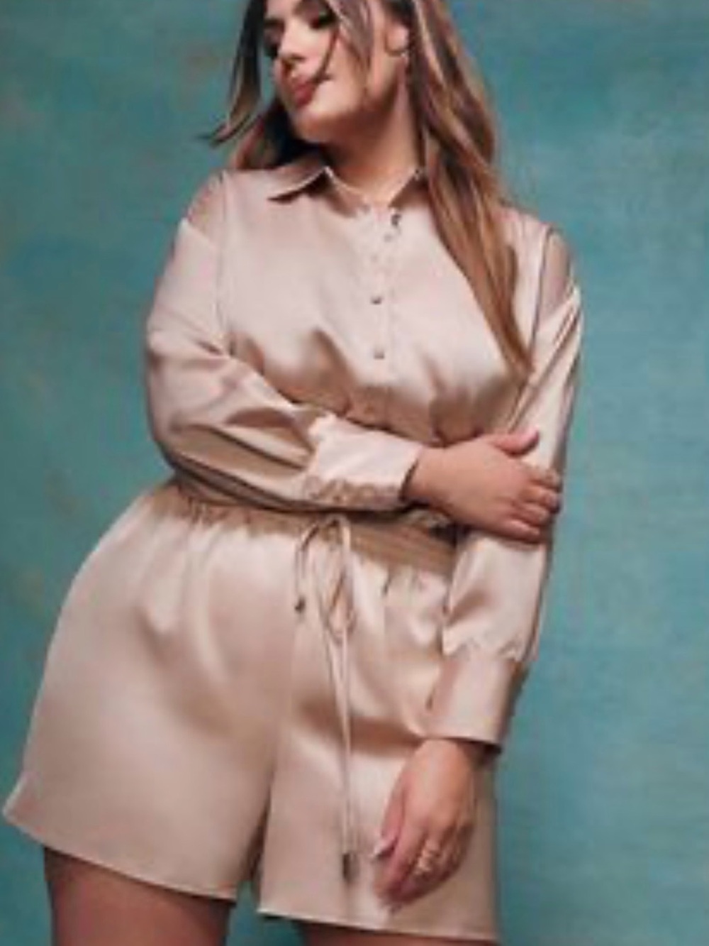 Eloquii Satin Button-Front Taupe Romper Size 18